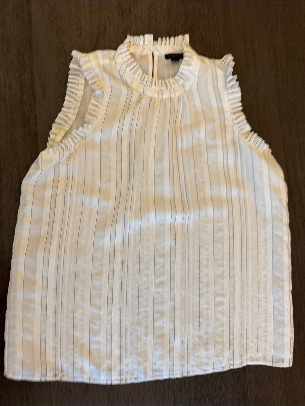 Ann Taylor Sleeveless Ruffle-Neck White Top